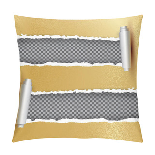 Personality  Realistic Golden Torn Open Paper With Copy Space. Pillow Covers