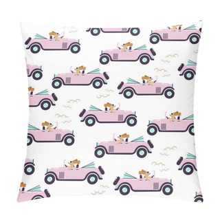 Personality  Car Retro Cute Girl Seamless Pink Pattern Wallpaper. Pillow Covers
