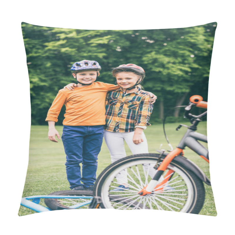 Personality  Children With Bicycles At Park Pillow Covers
