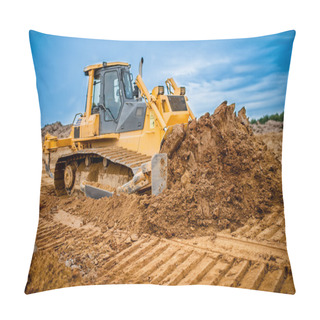 Personality  Excavator Working With Earth And Sand In Sandpit In Highway Construction Site Pillow Covers