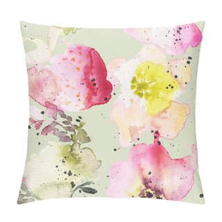 Personality  Strawberry Flowers Seamless Pattern Watercolor. Abstract Graphic Pillow Covers