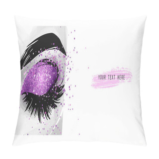 Personality  Closed Eye With Purple Glitter Eyeshadow. Fashion Poster For Beauty Salon Pillow Covers