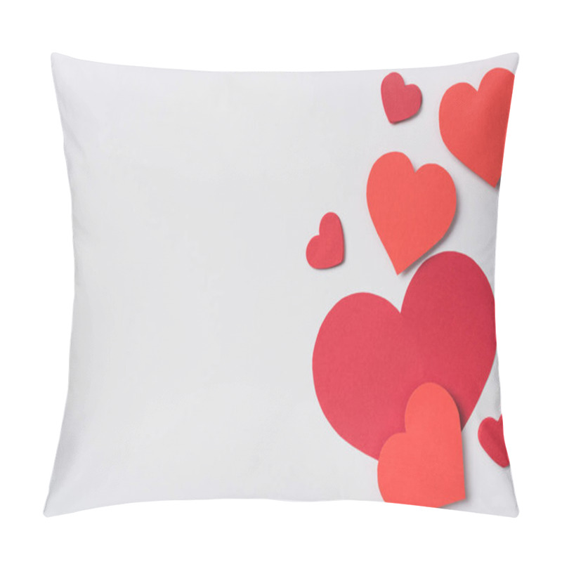 Personality  top view of red hearts on white background pillow covers