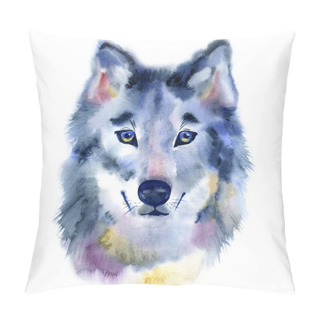 Personality  Watercolor Wolf Head. Front View. Hand Painted Illustration Pillow Covers