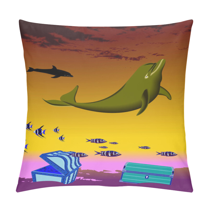Personality  Underwater with dolphins and chests pillow covers