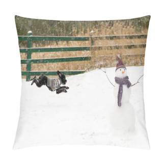Personality  Excited Pup In Winter. Pillow Covers