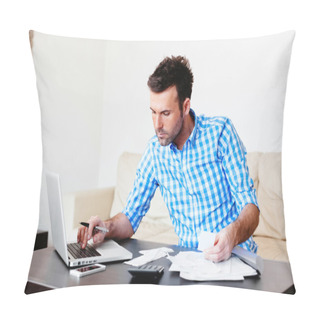 Personality  Man Paying Bills With Laptop Pillow Covers