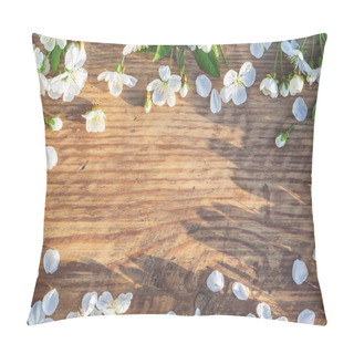 Personality  Cherry Flowers On Wooden Background Pillow Covers