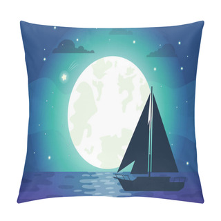 Personality  Silhouette Of Ship With Moon Vector Illustration Pillow Covers