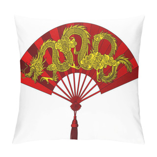 Personality  Chinese Fan With Decorative Gragon Isolated On White Pillow Covers
