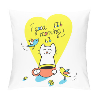 Personality   Cat Holds A Cup Of Coffee. Pillow Covers