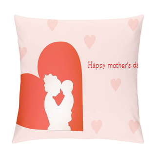 Personality  Illustration Of Mother And Child Hugging Near Happy Mothers Day Lettering On Pink Pillow Covers