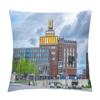 Personality  DORTMUND, GERMANY, APRIL 30, 2018: People Are Passing By The U T Pillow Covers