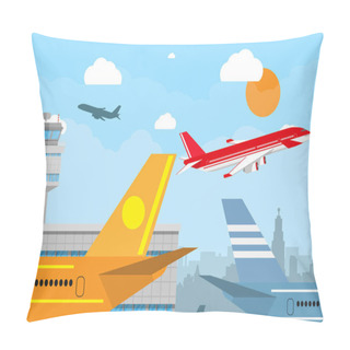 Personality  Airport Control Tower And Flying Airplane Pillow Covers