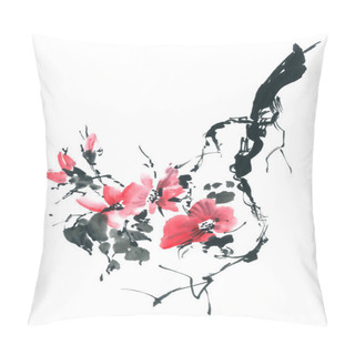 Personality  Blossom Sakura. Flowers Illustration.. Pillow Covers