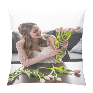 Personality  Woman With Fresh Flowers Pillow Covers