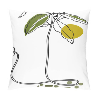 Personality  Illustration Of Hand-drawn Sketch Plant Sprout Is Plugging Into An Outlet, The Plant Charging From The Outlet Pillow Covers