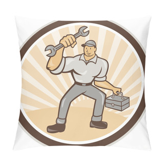 Personality  Mechanic Holding Spanner Wrench Toolbox Cartoon Pillow Covers