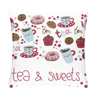 Personality  Card With Tea And Sweets Pattern Pillow Covers