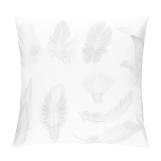 Personality  Realistic Soft White Feathers Isolated On White Vector Illustration. Pillow Covers
