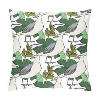 Personality  Sky Bird Seagull In A Wildlife. Black And White Engraved Ink Art. Seamless Background Pattern. Pillow Covers