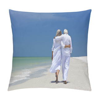 Personality  Rear View Of Senior Couple Walking Alone On A Tropical Beach Pillow Covers