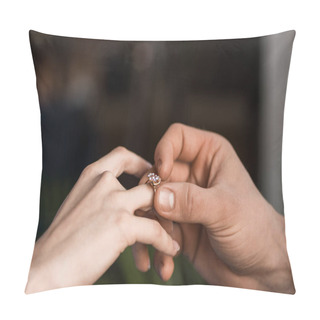 Personality  Cropped Image Of Boyfriend Proposing Girlfriend And Wearing Engagement Ring Pillow Covers