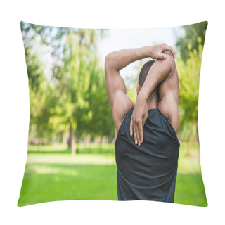 Personality  African American Sportsman Stretching In Park  Pillow Covers