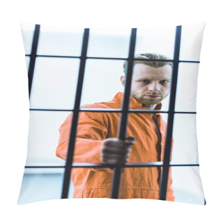 Personality  Prisoner Holding Prison Bars And Looking At Camera Pillow Covers