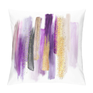 Personality  Abstract Watercolor Brush Strokes Isolated On White Background, Paint Smears, Purple Gold, Palette Swatches, Modern Wall Art Pillow Covers