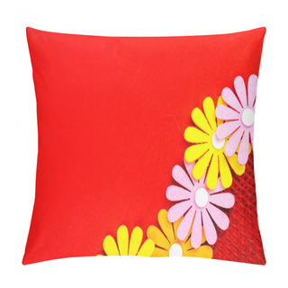 Personality  Birthday Gift Card With Red  Ribbon Decoration And Multicolor Flowers Pillow Covers