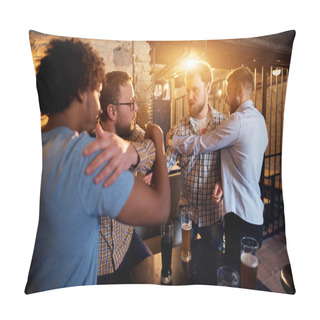 Personality  Friends Preventing Fighting Of Two Angry Guys In The Bar Pillow Covers