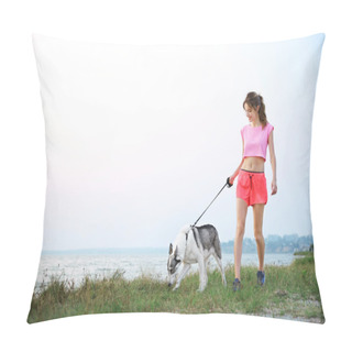 Personality  Young Woman With Husky  Pillow Covers