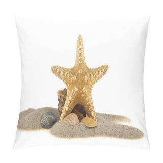 Personality  Sand And Starfish Isolated On White Background Pillow Covers