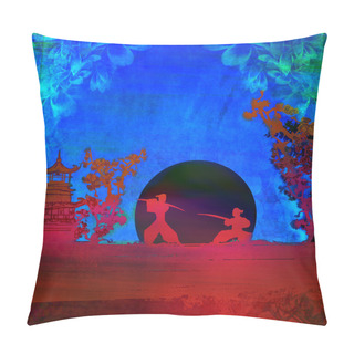 Personality  Samurai Silhouette In Asian Landscape Pillow Covers