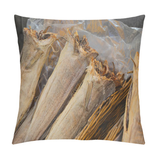 Personality  Headless Dried Stockfish A Highly Prized Delicacy On Sale At The Fish Market Pillow Covers