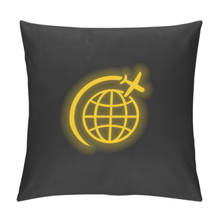 Personality  Airplane Flight In Circle Around Earth Yellow Glowing Neon Icon Pillow Covers