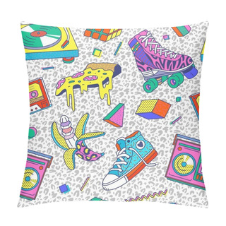 Personality  Trendy 80s-90s Neon Memphis Style Seamless Pattern Cartoon Vector Illustration. Pillow Covers