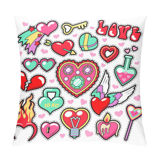 Personality Hearts Love Badges, Stickers, Patches For Romatic Scrapbook Design. Vector Illustration Pillow Covers