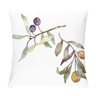 Personality  Olive Branch With Black And Green Fruit. Watercolor Background Illustration Set. Isolated Olives Illustration Element. Pillow Covers