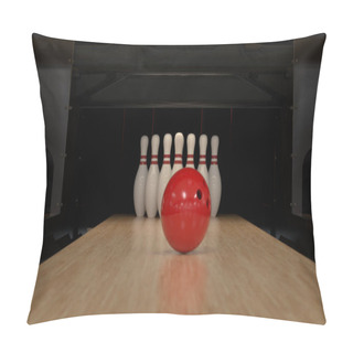 Personality  Red Bowling Ball On A Wooden Track With Pins Pillow Covers