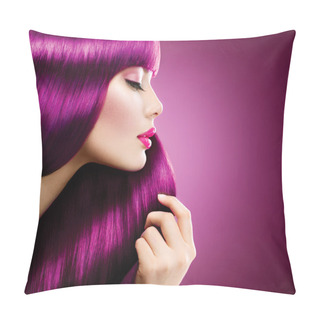 Personality  Woman With Purple Hair Pillow Covers