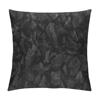 Personality  Natural Fire Ashes With Dark Black Coals Texture. It Is A Flammable Black Hard Rocks. Space For Text Pillow Covers