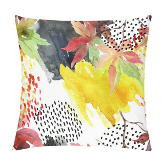 Personality  Autumn Watercolor Japanese Maple Leaf And Doodle Seamless Pattern Pillow Covers