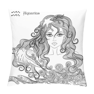 Personality  Astrological Sign Of Aquarius As A Beautiful Girl Pillow Covers