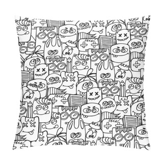 Personality  Patter With Bizarre Elements And Characters. Pillow Covers