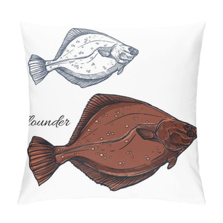 Personality  Flounder Fish, Ocean Flatfish Isolated Sketch Pillow Covers