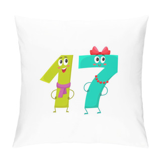 Personality  Cute And Funny Colorful 17 Number Characters, Birthday Greetings Pillow Covers