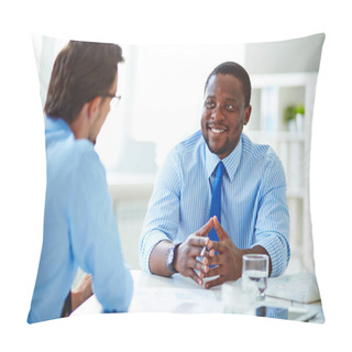 Personality  Young Businessman Sitting At Job Interview  Pillow Covers
