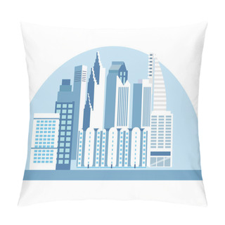Personality  City, High Rise Buildings, Streets. View Of The Attraction, Logo. In Minimalist Style. Cartoon Flat Raster Pillow Covers